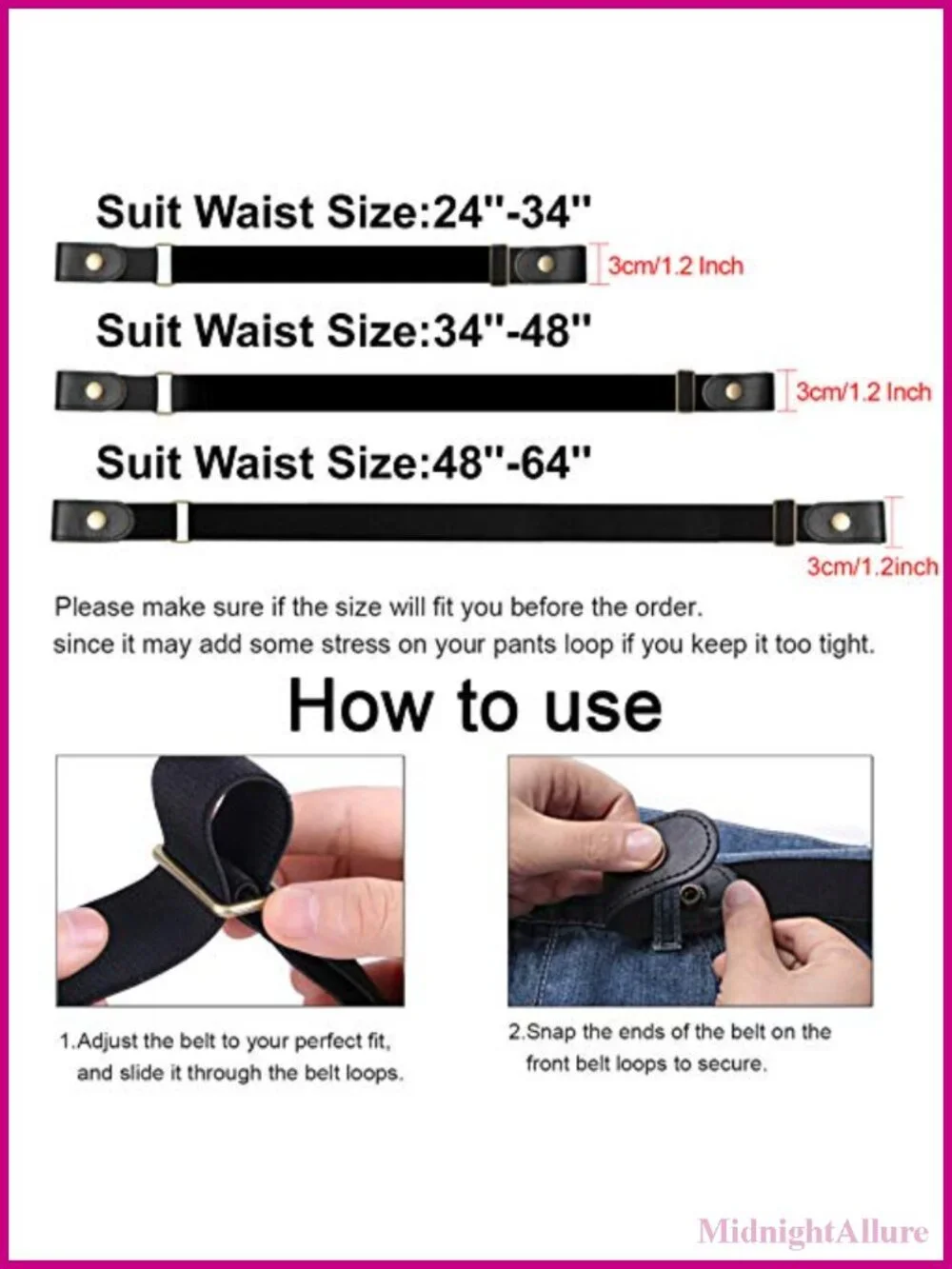 No Buckle Elastic Stretch Belt Snap Closure Invisible Comfort